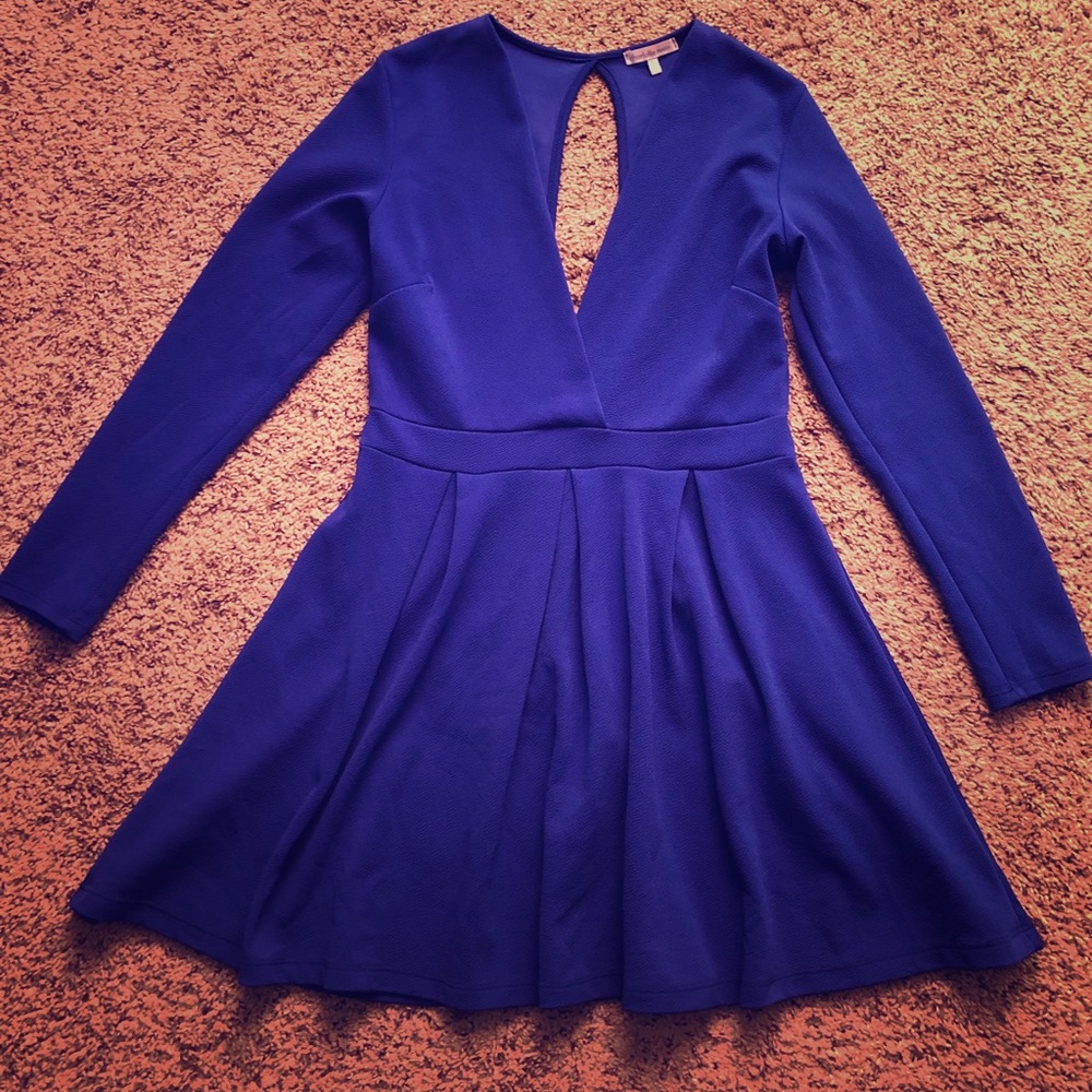 Royal blue open back skater dress